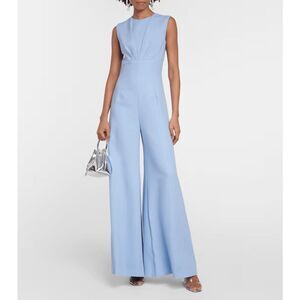 Emilia Wickstead Whitney Blue Double Crepe Flared Jumpsuit Size US 8 $2245